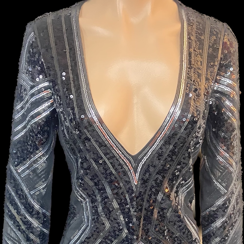 Black and Silver Sequin long sleeve mini dress